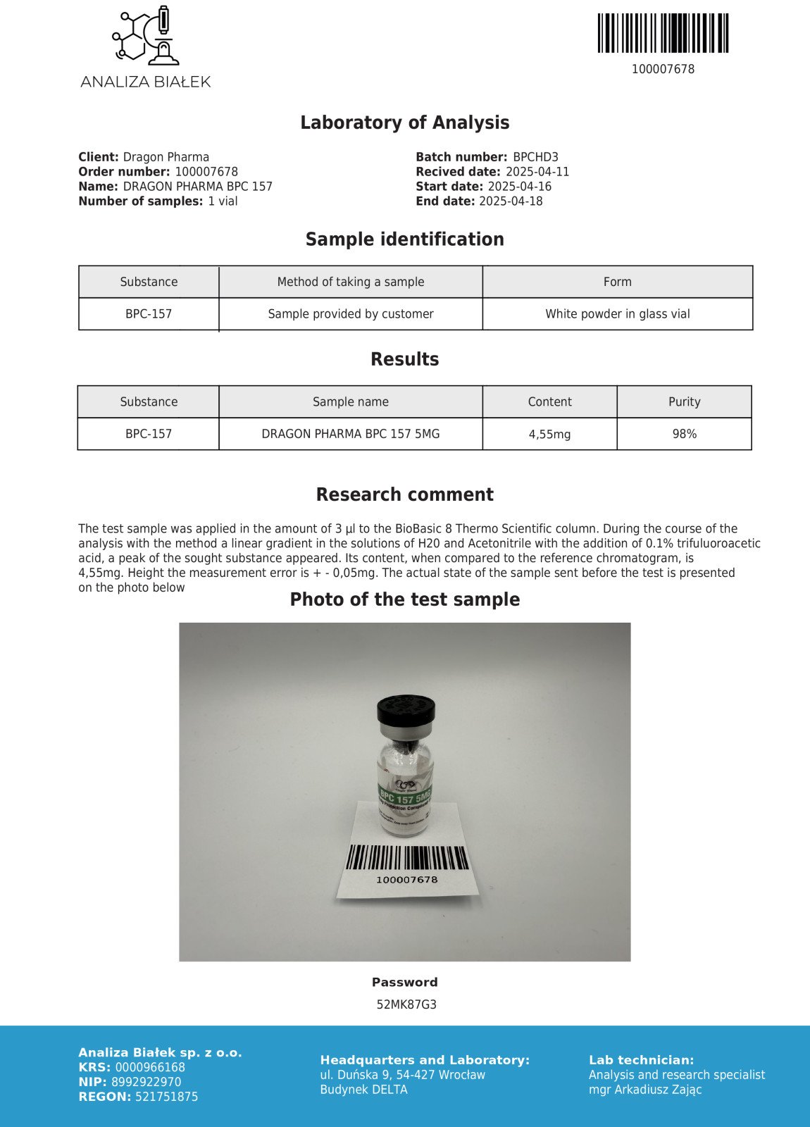 BPC-157 lab test