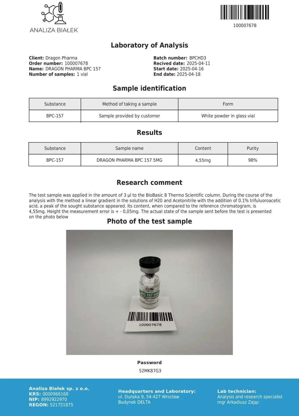BPC-157 lab test