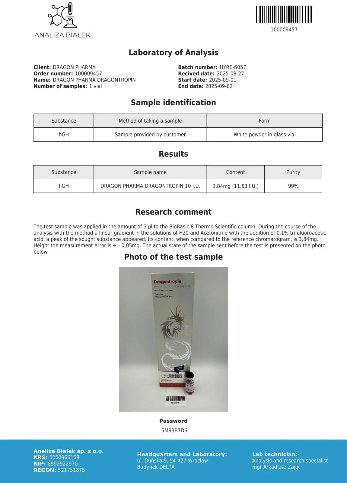 Dragontropin 10iu lab tested