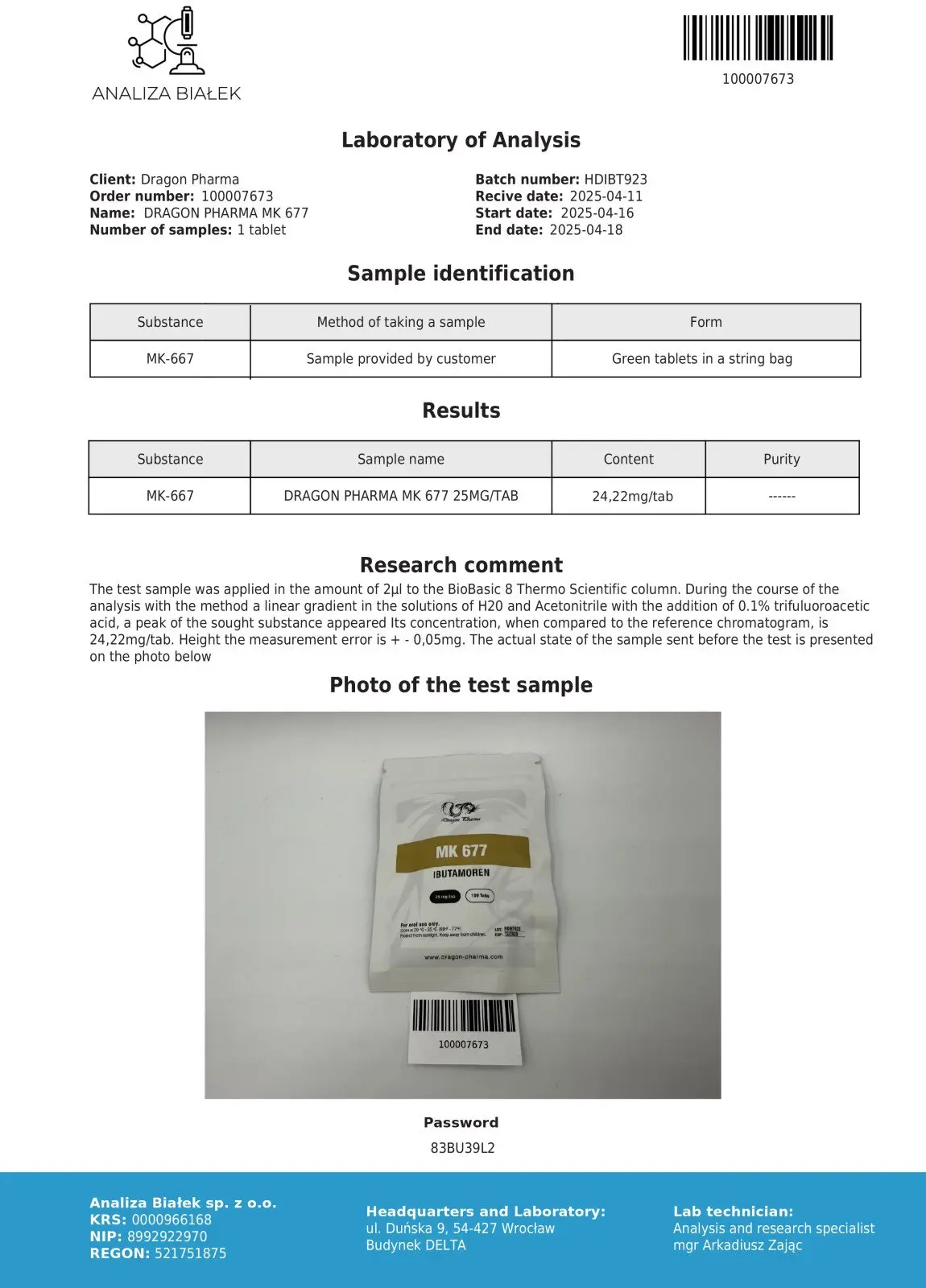 Dragon Pharma MK 677 25mg lab tested