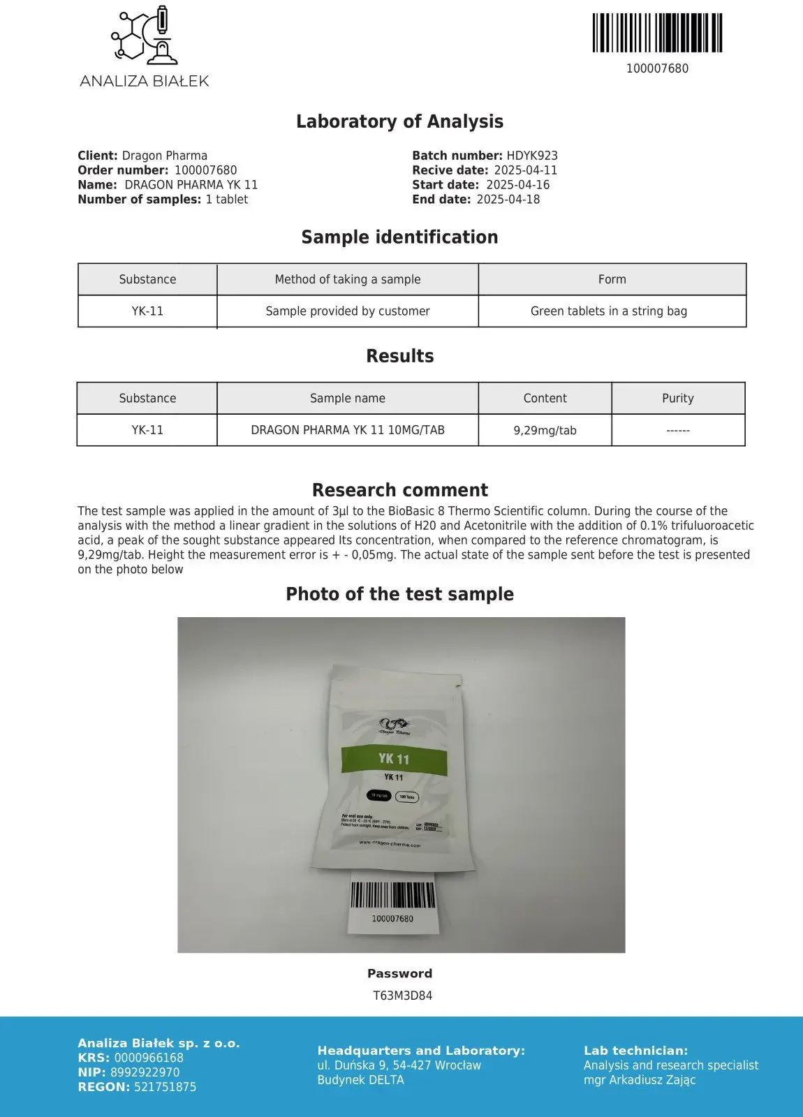 YK11 10mg lab tested